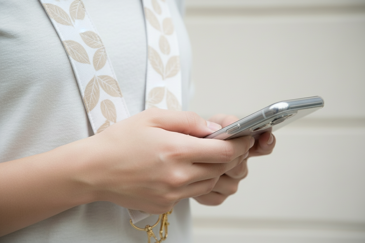 presque, les feuilles beige et le cordon blancs et le cordon attaché au téléphone